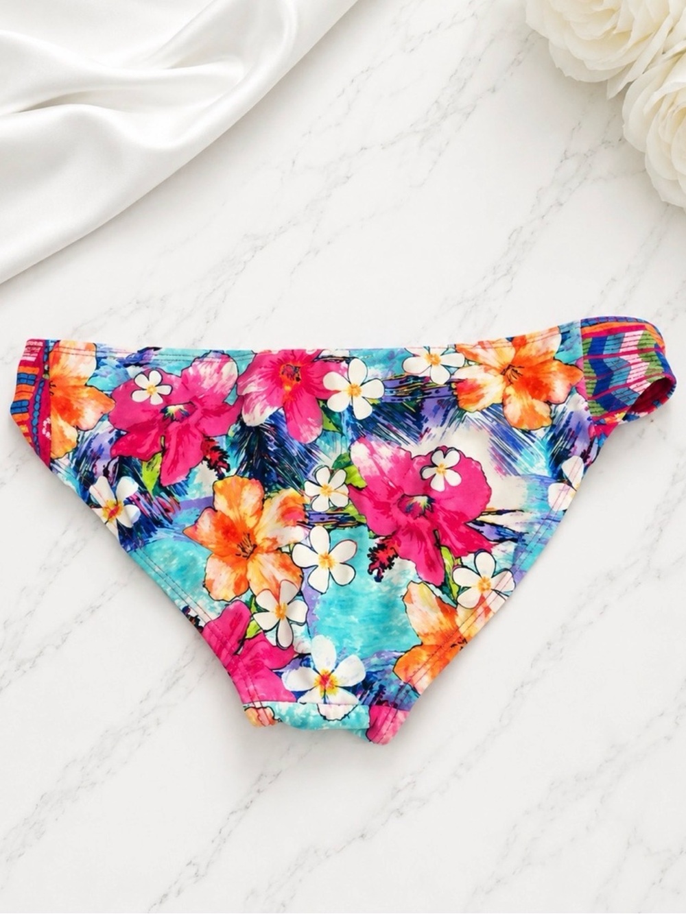 Bikini Dark Pink Blue Floral Swimwear Beach Vacation Resort Cruise L Size